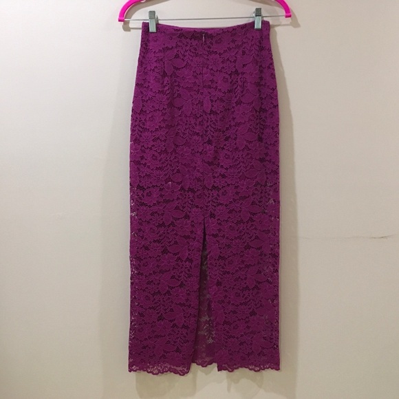 Zara midi skirt lace overlay purple hi rise size Xs Womens new - Picture 4 of 8